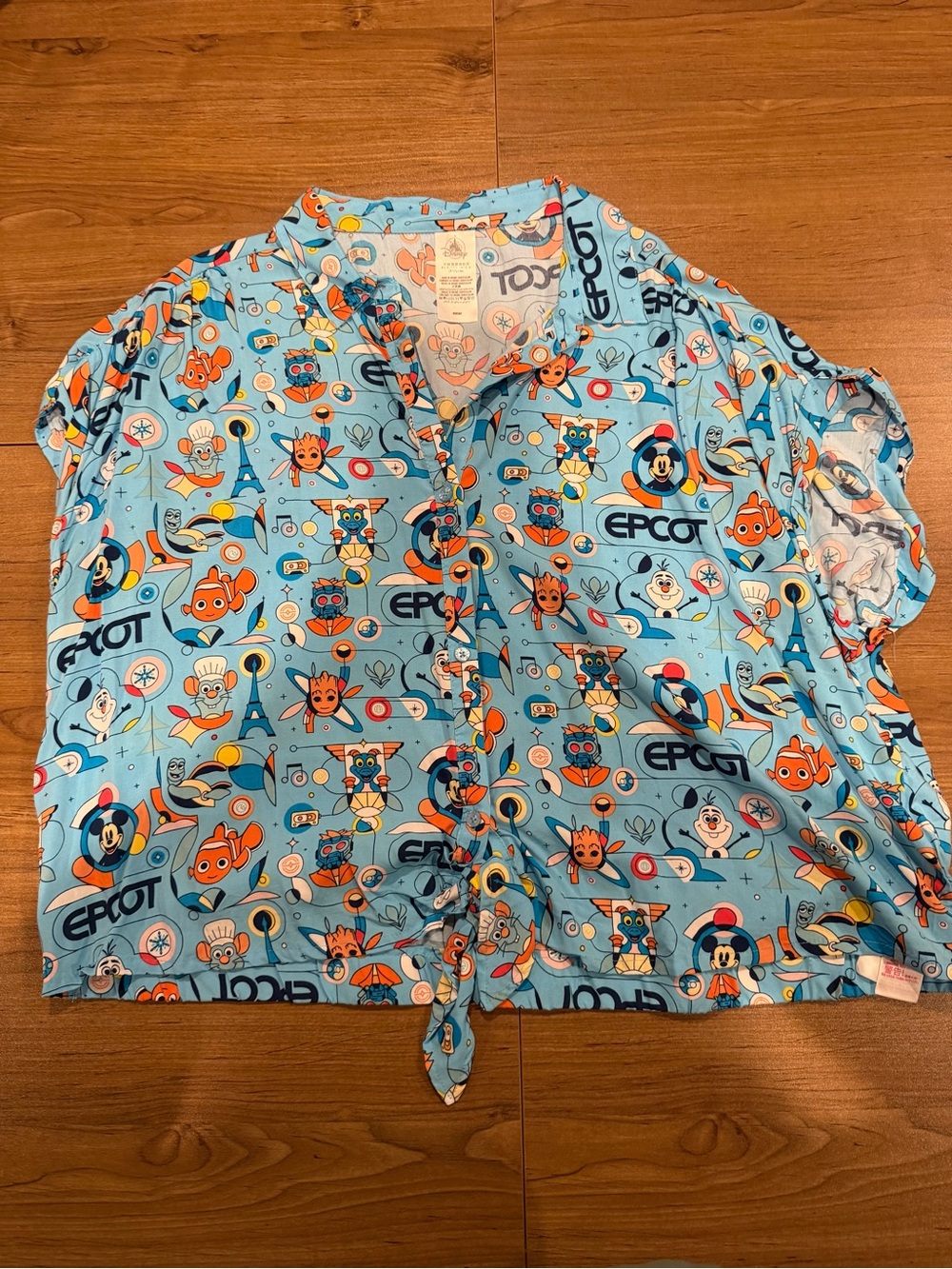 NW/OT Disney Light Blue EPCOT Character Print Button-Up 3X
